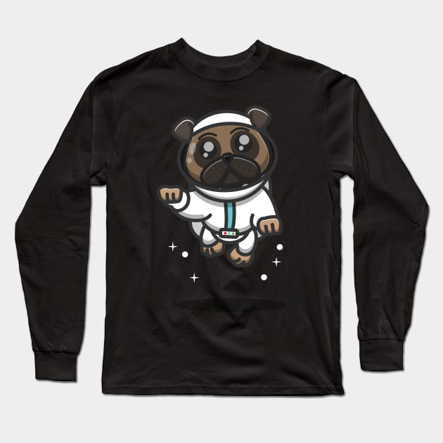 astronot pug dog in action Long Sleeve T-Shirt by fflat hds